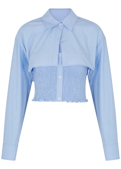 Alexander Wang Layered Cropped Cotton Shirt In Blue