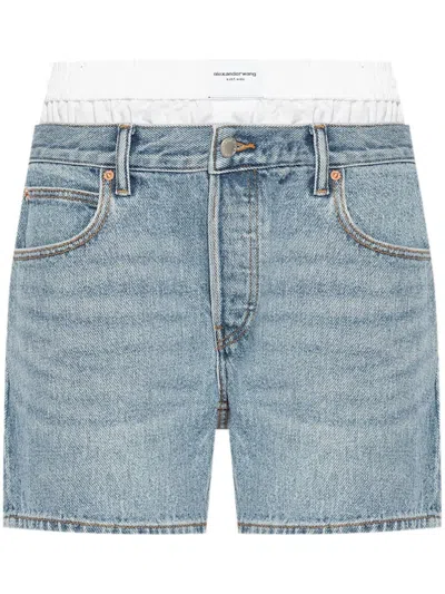 Alexander Wang Layered Denim Shorts In Gray