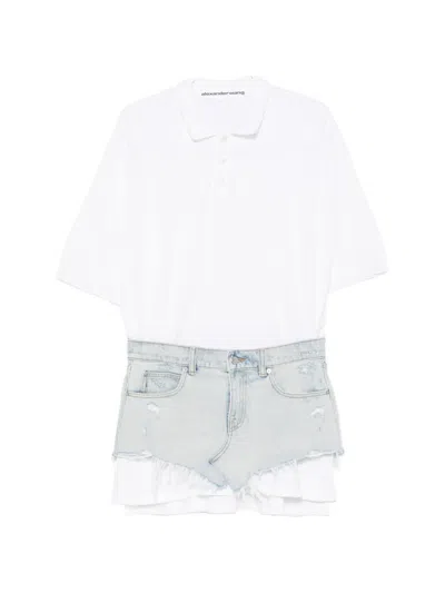Alexander Wang Layered Denim And Polo-style Dress In White