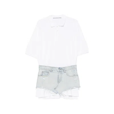 Alexander Wang Layered Denim-panel Mini Dress In White