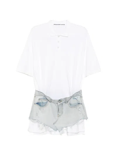 Alexander Wang Layered Denim-skirt Dress In White
