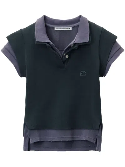 Alexander Wang Layered Effect Polo Shirt In Washed Navy/washed Blue