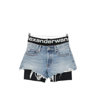 Alexander Wang Layered Frayed Shorts In Blue