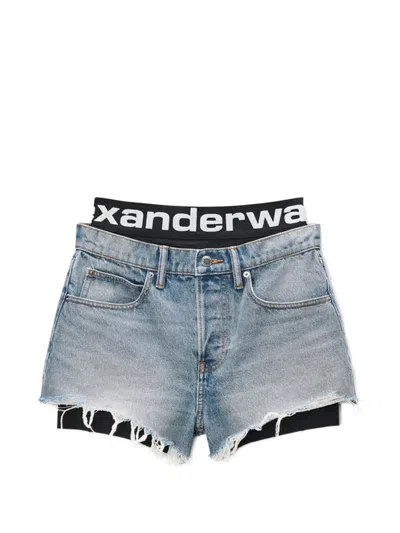 Alexander Wang Layered Frayed-hem Shorts In Black