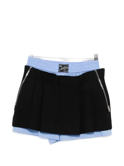 Alexander Wang Layered Pleated Skorts In Black