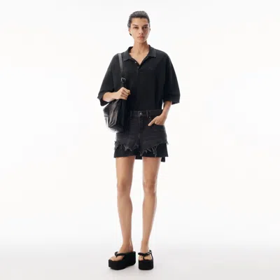 Alexander Wang Layered Polo Mini Dress With Reconstructed Denim Skirt In Black