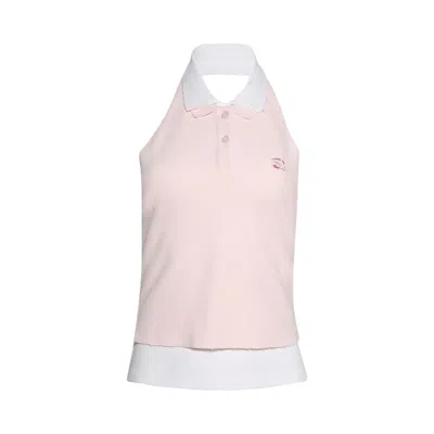 Pre-owned Alexander Wang Layered Polo Mini Halter Top 'barely Pink/white' | Women's Size M