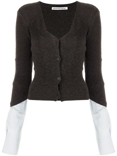 Alexander Wang Layered Ribbed-knit Cardigan In Grey