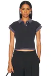 Alexander Wang Layered Shrunken Polo In Washed Navy & Washed Blue