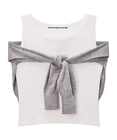 Alexander Wang Layered Tank With Tie-front Sweater Detail In White