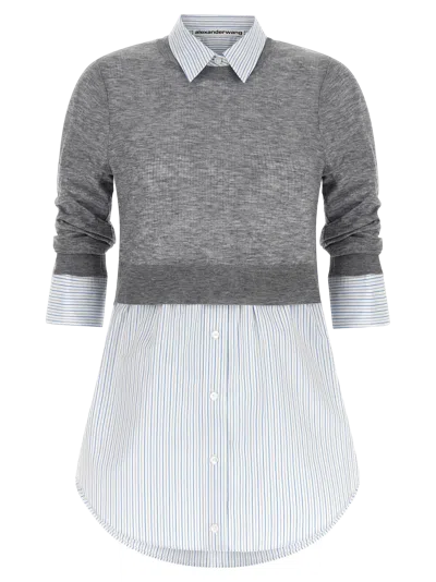 Alexander Wang Layered Wool And Cotton Blouse In Gray