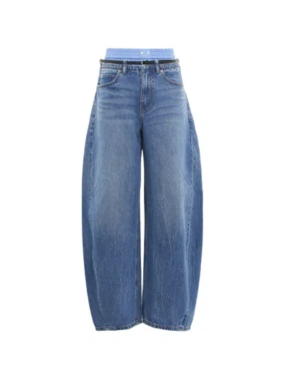 Alexander Wang Layered-waistband Barrel-leg Jeans In Blue