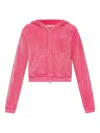 Alexander Wang Leaf-embroidered Hooded Zip-up Top In Pink