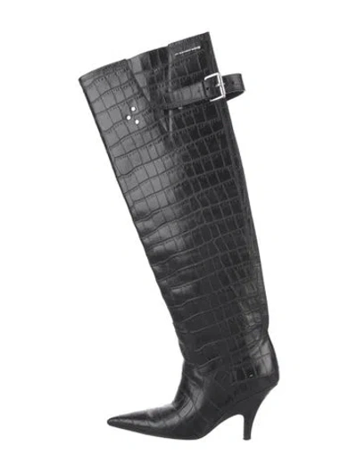 Pre-owned Alexander Wang Leather Animal Print Boots In Black