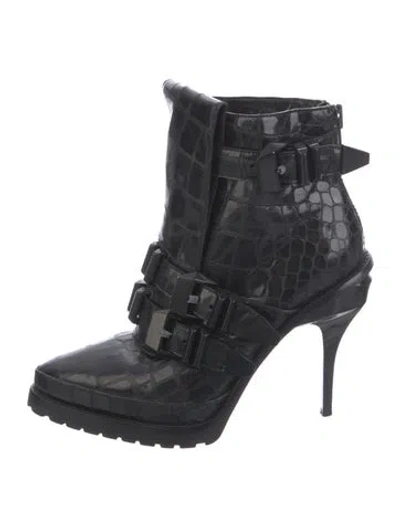 Pre-owned Alexander Wang Leather Animal Print Boots In Black