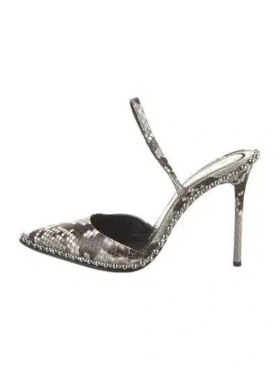 Pre-owned Alexander Wang Leather Animal Print Mules In Gray