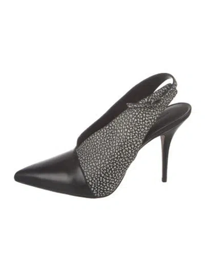 Pre-owned Alexander Wang Leather Animal Print Slingback Pumps In Black