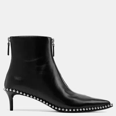 Pre-owned Alexander Wang Leather Ankle Boots Size 37 In Black