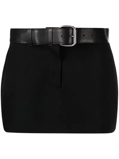 Alexander Wang Leather-belt Wool Miniskirt In Black