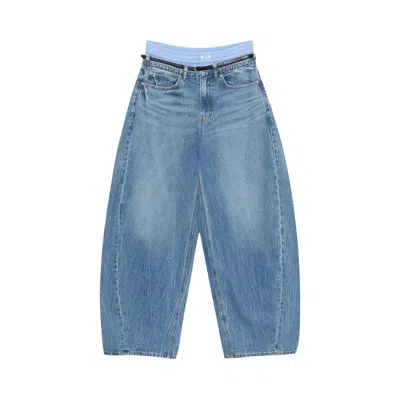 Pre-owned Alexander Wang Leather Belt/boxer Prestyle Blow Up Jean 'vintage Marbled Blue' | Women's Size 26