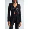 Alexander Wang Contrast-panel V-neck Leather And Knitted Cardigan In Black