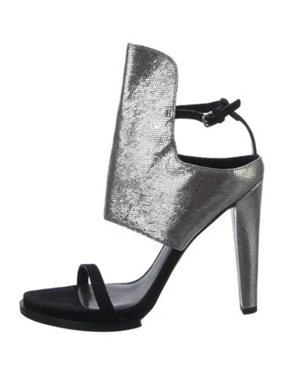 Pre-owned Alexander Wang Leather Colorblock Pattern Sandals In Metallic/silver