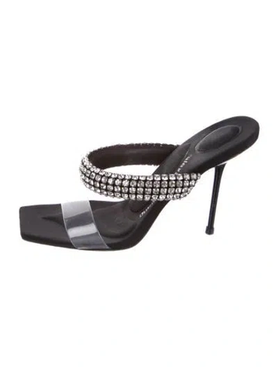 Pre-owned Alexander Wang Leather Crystal Embellishments Espadrilles In Black