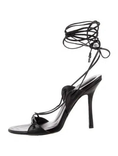 Pre-owned Alexander Wang Leather Crystal Embellishments Gladiator Sandals In Black