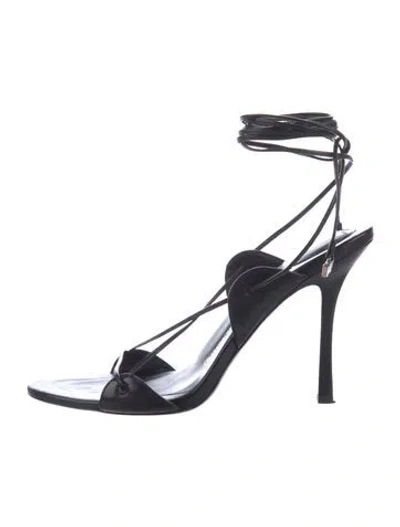 Pre-owned Alexander Wang Leather Crystal Embellishments Sandals In Black