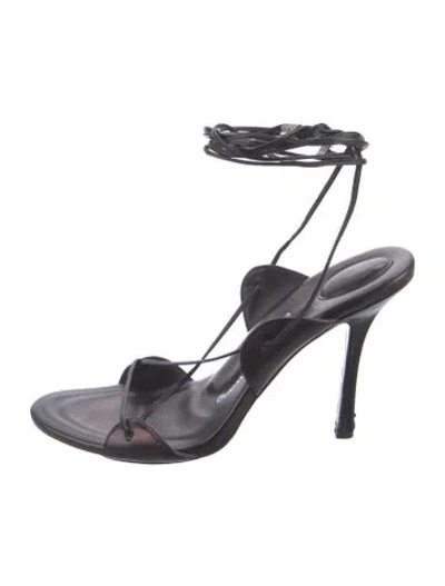 Pre-owned Alexander Wang Leather Crystal Embellishments Sandals In Black