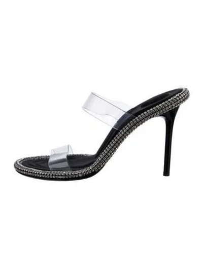 Pre-owned Alexander Wang Leather Crystal Embellishments Slides In Black