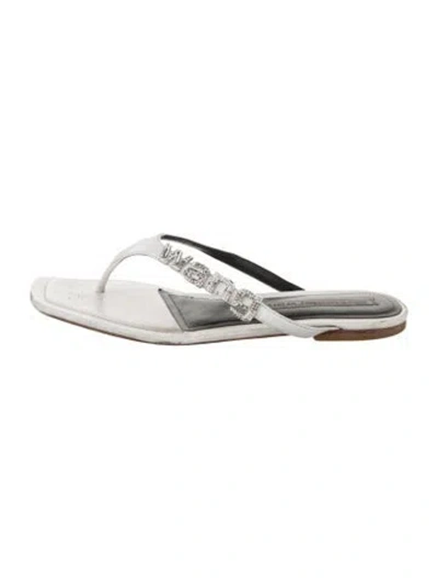 Pre-owned Alexander Wang Leather Crystal Embellishments Slides In White
