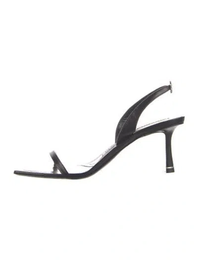 Pre-owned Alexander Wang Leather Crystal Embellishments Slingback Sandals In Black