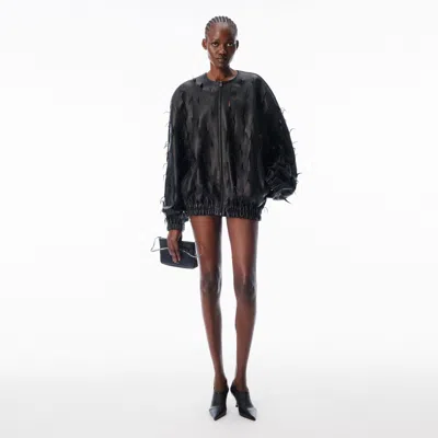 Alexander Wang Leather Cutout Bomber In Black