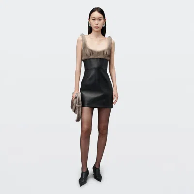 Alexander Wang Leather Dress With Faux Fur Bodice In Black/grey