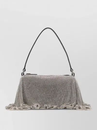 Alexander Wang Leather Fabric Divina Shoulder Bag Draped Mesh In Gray