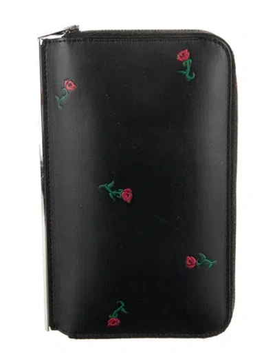 Pre-owned Alexander Wang Leather Floral Print Continental Wallet In Black