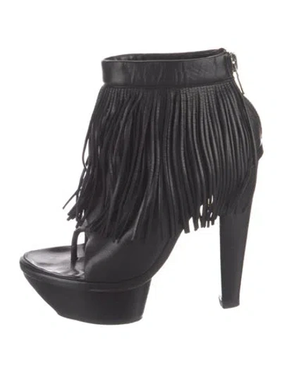 Pre-owned Alexander Wang Leather Fringe Trim Accent Sandals In Black