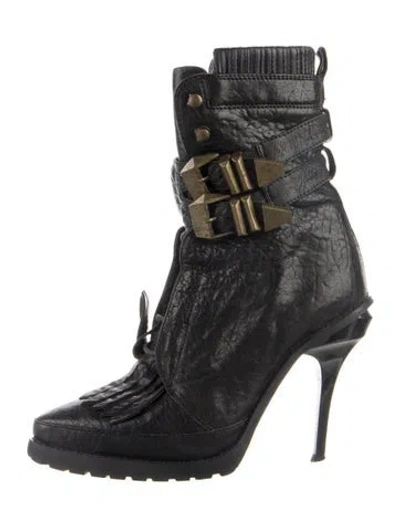 Pre-owned Alexander Wang Leather Lace-up Boots In Black