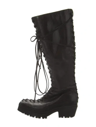 Pre-owned Alexander Wang Leather Lace-up Boots In Black