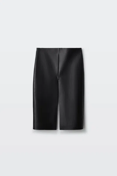 Alexander Wang Leather Midi Skirt With Slash Vent In Black