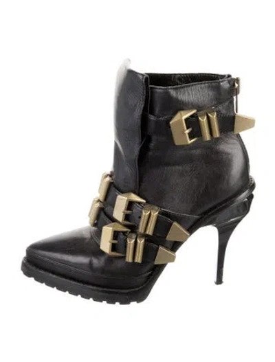 Pre-owned Alexander Wang Leather Moto Boots In Black