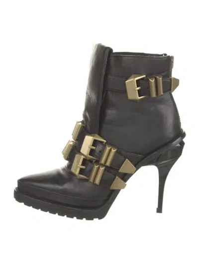 Pre-owned Alexander Wang Leather Moto Boots In Black