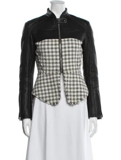 Pre-owned Alexander Wang Leather Plaid Print Biker Jacket In Black