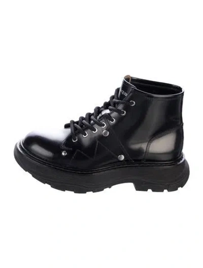 Pre-owned Alexander Wang Leather Printed Combat Boots In Black