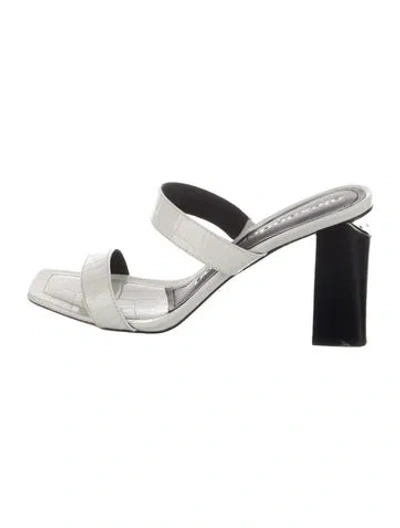 Pre-owned Alexander Wang Leather Printed Slides In White