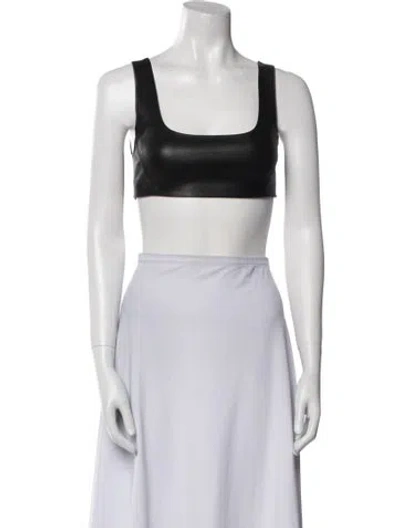 Pre-owned Alexander Wang Leather Square Neckline Crop Top In Black