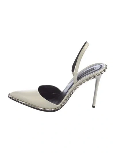 Pre-owned Alexander Wang Leather Studded Accents Slingback Pumps In White