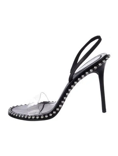 Pre-owned Alexander Wang Leather Studded Accents Slingback Sandals In Black