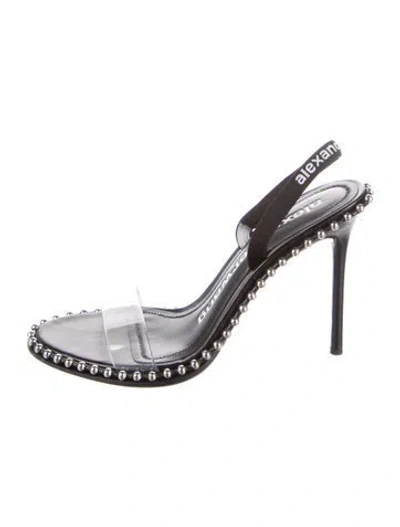Pre-owned Alexander Wang Leather Studded Accents Slingback Sandals In Black